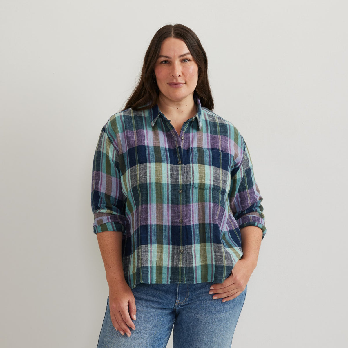 Eddie Bauer Women's Woven Plaid Cotton Slub LS