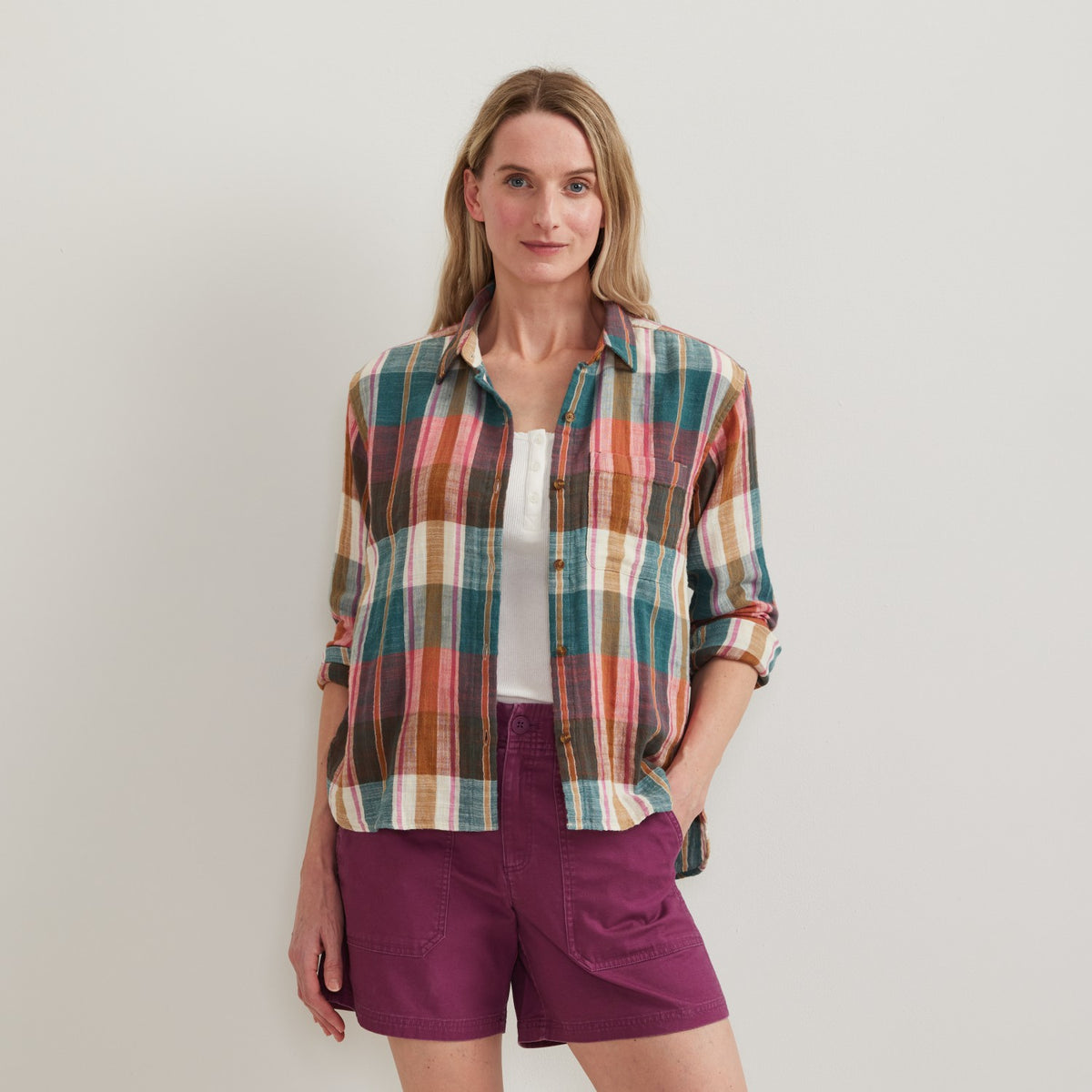 Eddie Bauer Women's Woven Plaid Cotton Slub LS