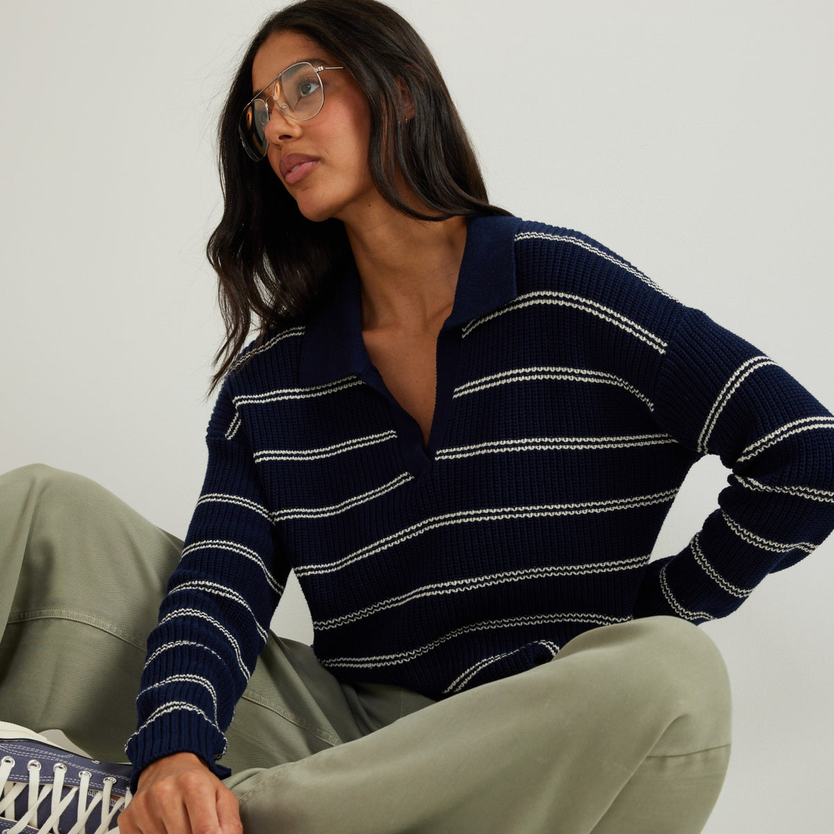 Eddie Bauer Women's Johnny Collar Stripe Sweater