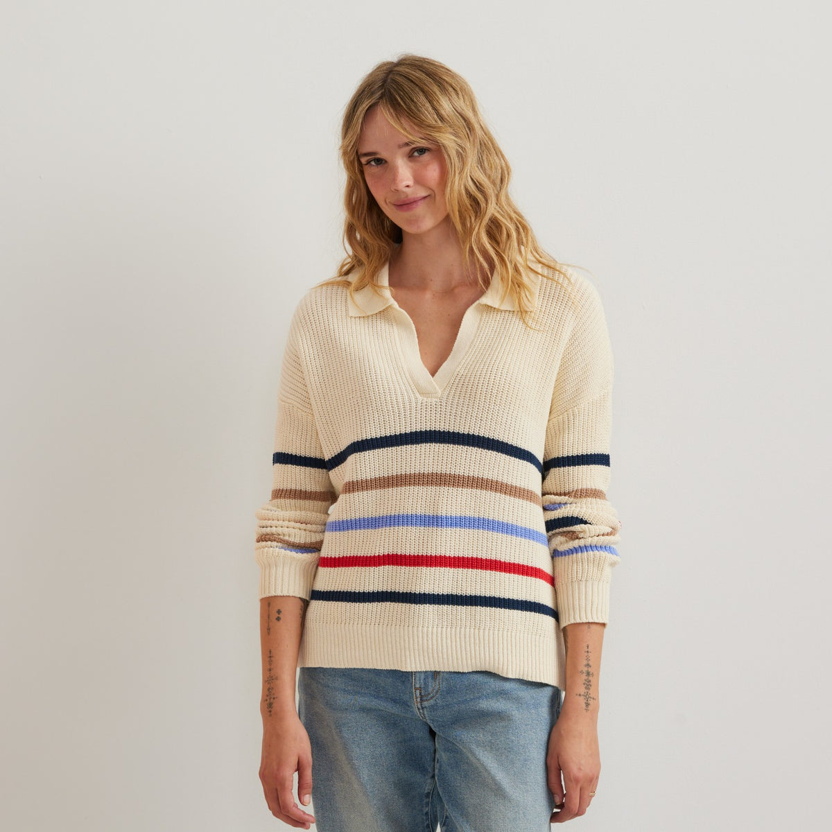 Eddie Bauer Women's Johnny Collar Multi Stripe Swe