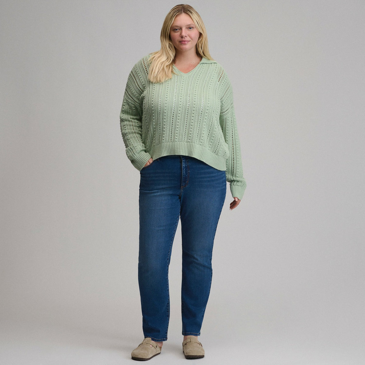 Eddie Bauer Women's Long-Sleeve Slub Johnny Collar Sweater