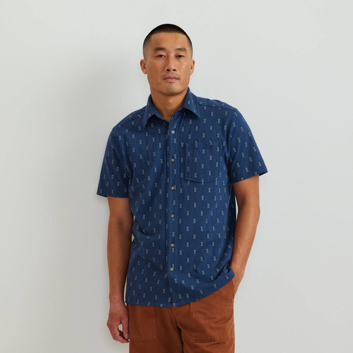 Eddie Bauer Men's SS New Baja Knit Button Up