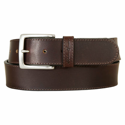 Eddie Bauer Men's Rugged Leather Belt with Stretch Tab and Sasquatch Design