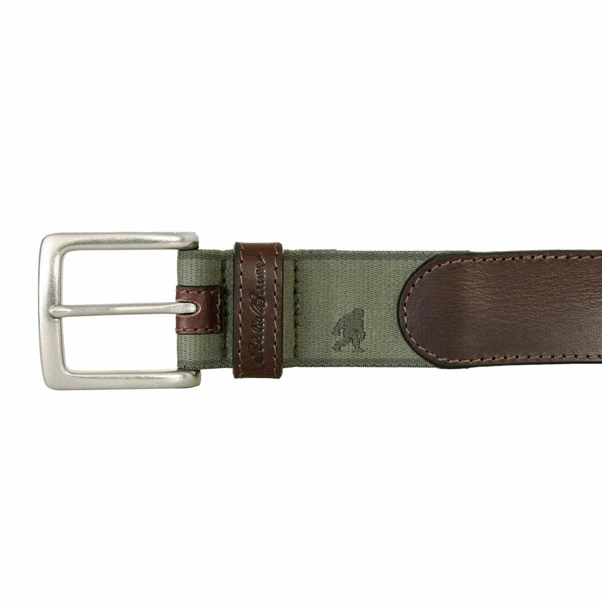 Eddie Bauer Men's Rugged Leather Belt with Stretch Tab and Sasquatch Design