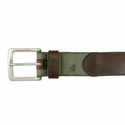 Eddie Bauer Men's Rugged Leather Belt with Stretch Tab and Sasquatch Design