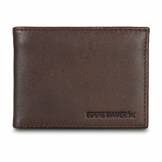 Eddie Bauer EB Signature Logo Leather Flip ID Bifold Wallet