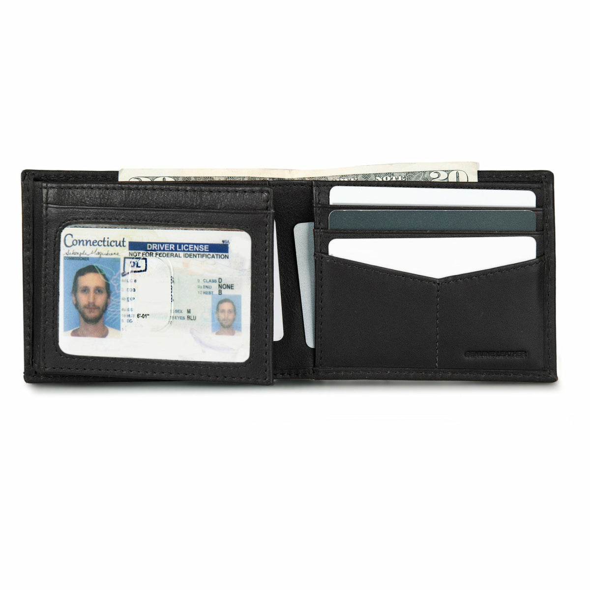 Eddie Bauer EB Signature Logo Leather Flip ID Bifold Wallet