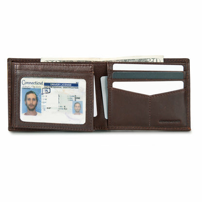 Eddie Bauer EB Signature Logo Leather Flip ID Bifold Wallet
