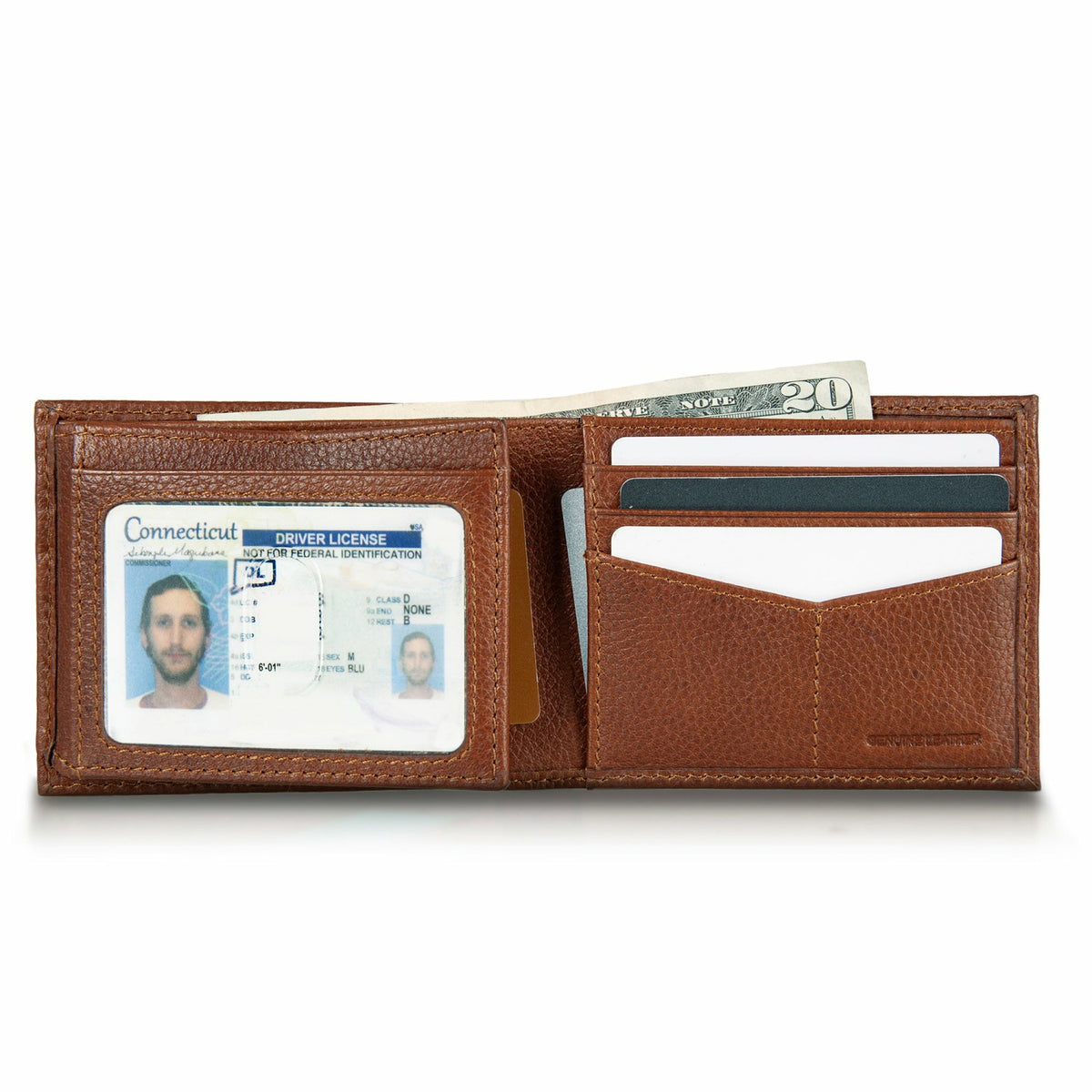 Eddie Bauer EB Signature Logo Leather Flip ID Bifold Wallet