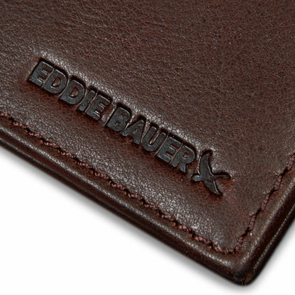 Eddie Bauer EB Signature Logo Leather Flip ID Bifold Wallet