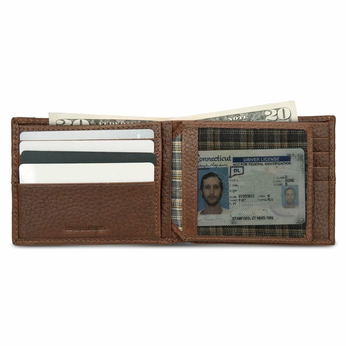 Eddie Bauer EXTRA CAPACITY RUGGED LEATHER BIFOLD WITH FLIP ID