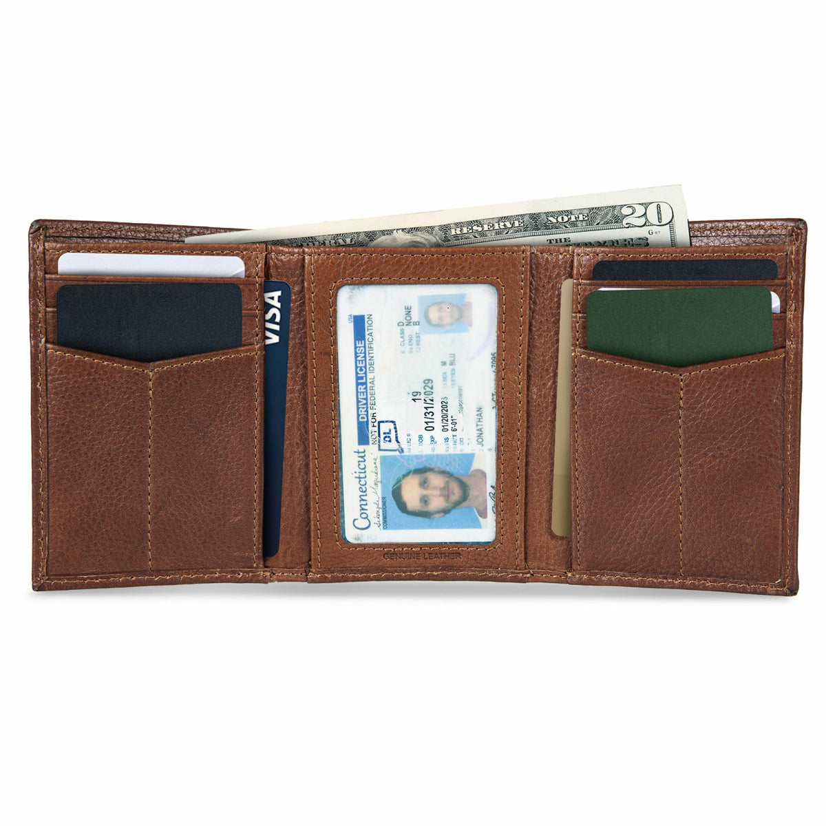Eddie Bauer EB Signature Logo Leather Trifold Wallet