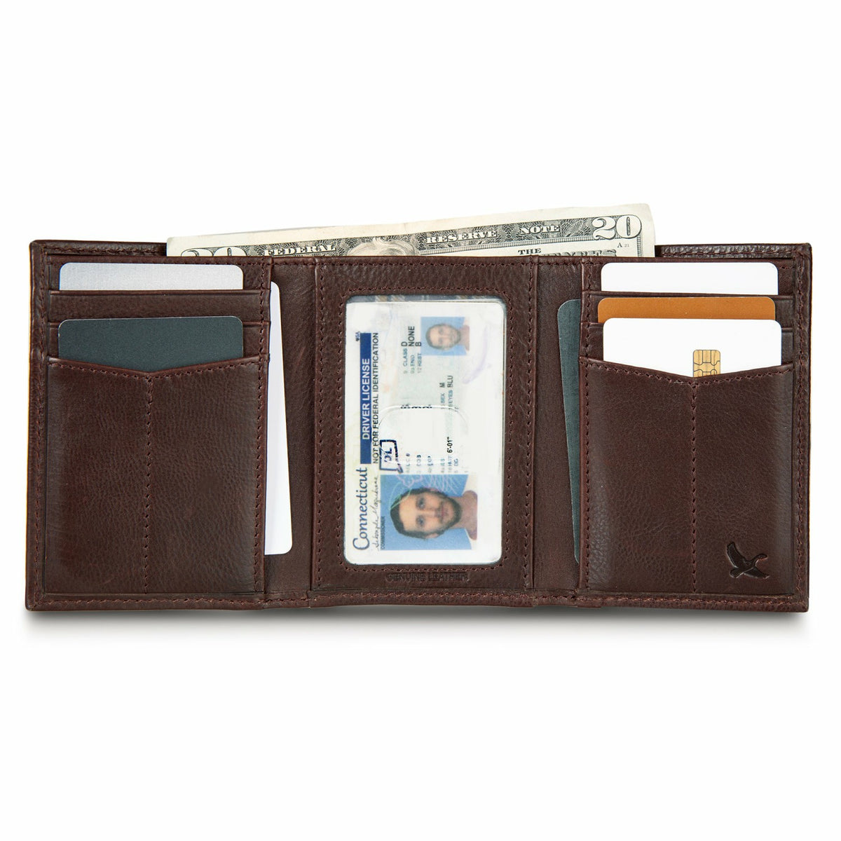 Eddie Bauer EB Signature Logo Leather Trifold Wallet
