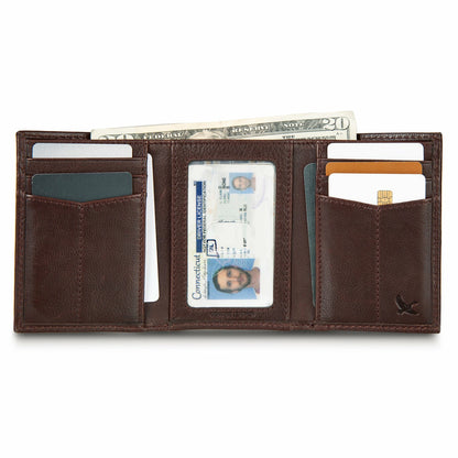 Eddie Bauer EB Signature Logo Leather Trifold Wallet
