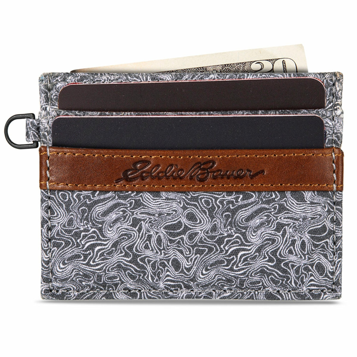 Eddie Bauer Pioneer Leather and Printed Cotton Canvas Card Case