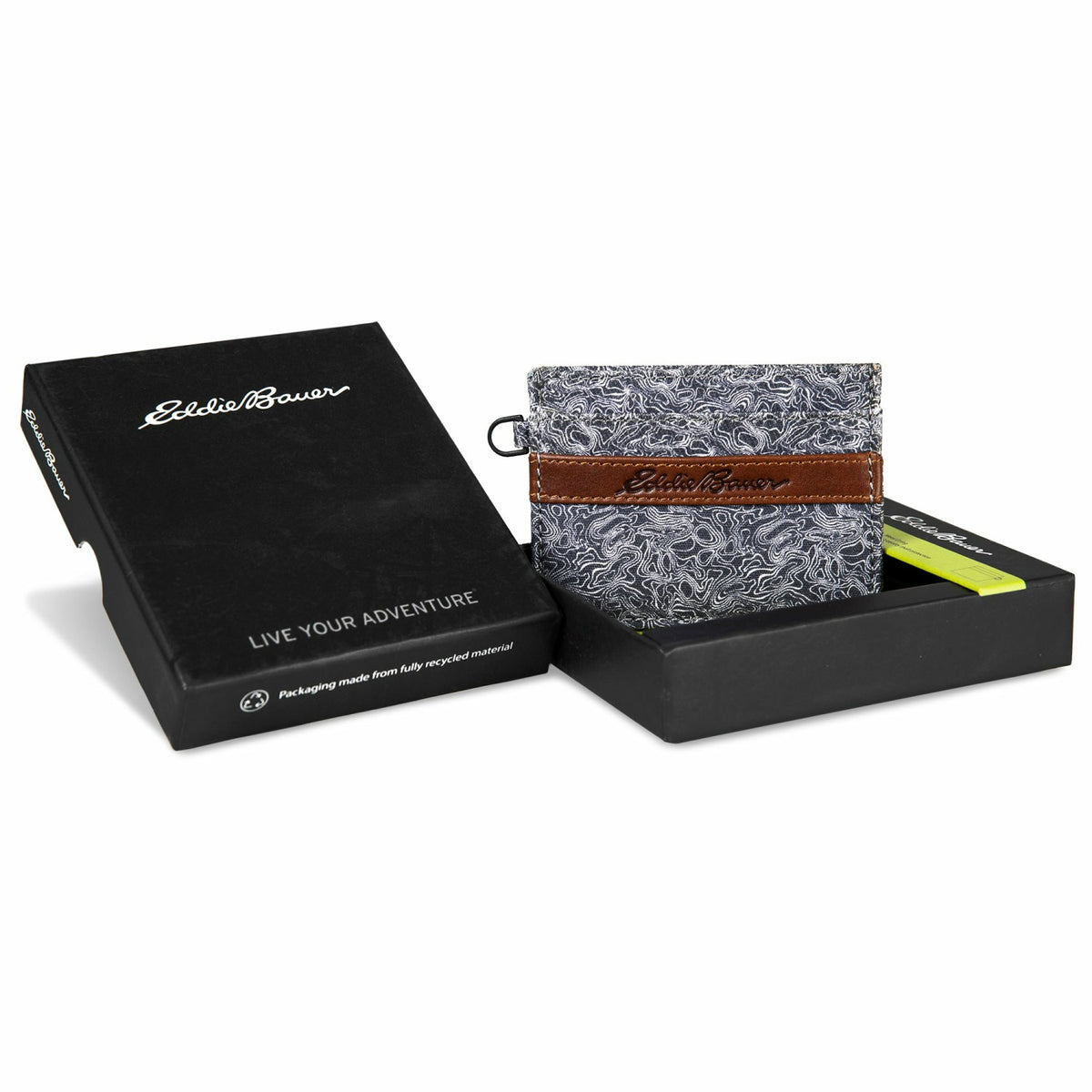 Eddie Bauer Pioneer Leather and Printed Cotton Canvas Card Case