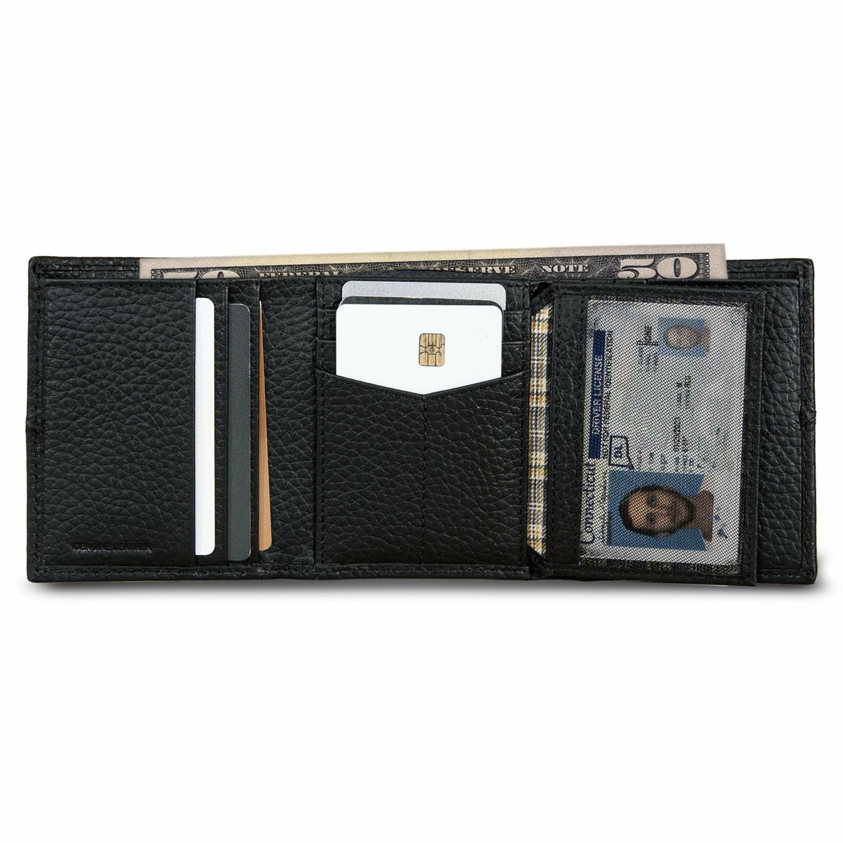 Eddie Bauer EXTRA CAPACITY RUGGED LEATHER TRIFOLD WITH FLIP ID