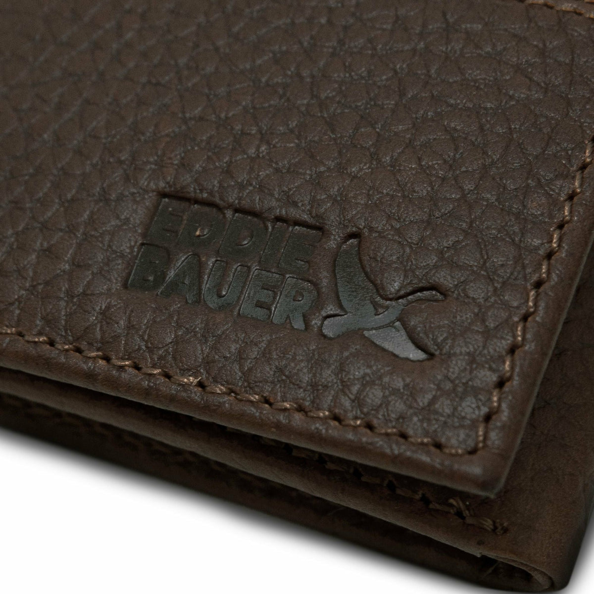 Eddie Bauer EXTRA CAPACITY RUGGED LEATHER TRIFOLD WITH FLIP ID