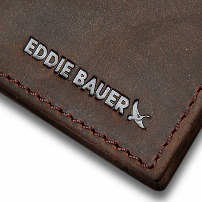 Eddie Bauer Money Clip Bifold Leather Wallet with Embossed Sasquatch
