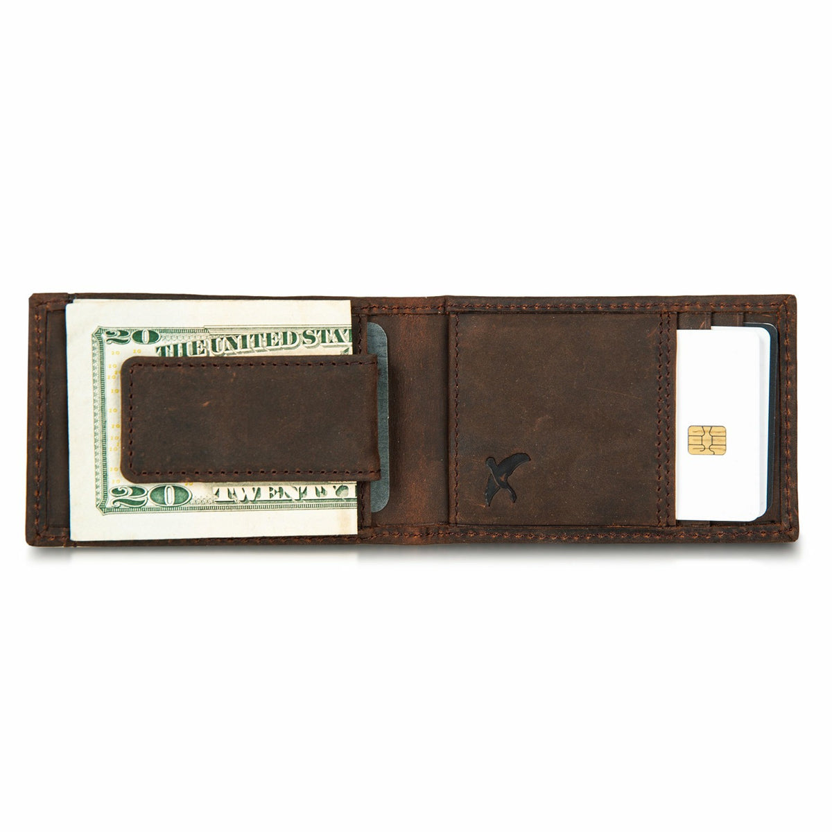 Eddie Bauer Money Clip Bifold Leather Wallet with Embossed Sasquatch