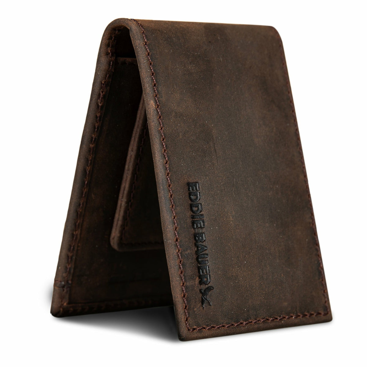 Eddie Bauer Money Clip Bifold Leather Wallet with Embossed Sasquatch