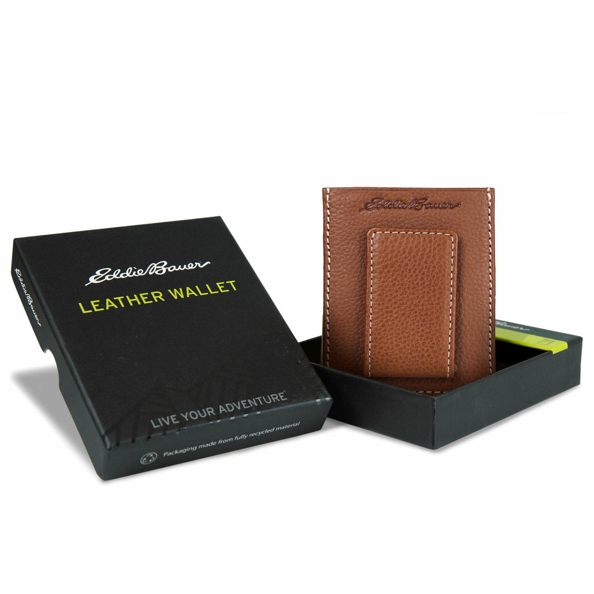 Eddie Bauer EB Signature Top Stitch Magnetic Leather Card Case
