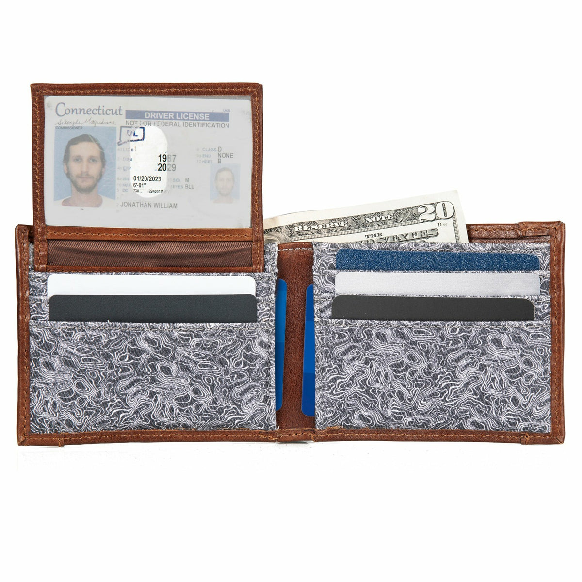 Eddie Bauer Pioneer Leather and Printed Cotton Canvas Passcase Wallet