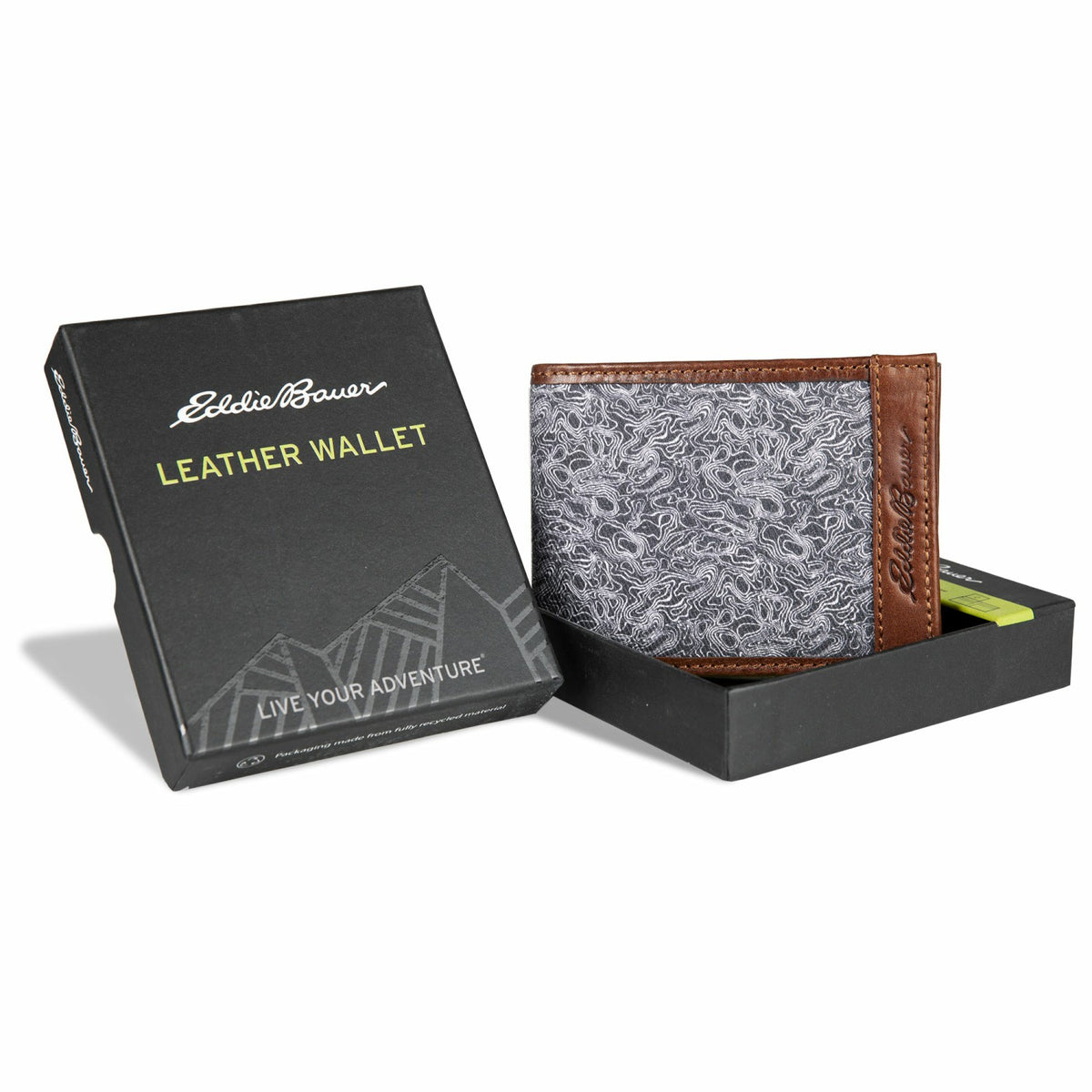 Eddie Bauer Pioneer Leather and Printed Cotton Canvas Passcase Wallet