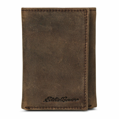 Eddie Bauer Leather Trifold Wallet with Embossed Sasquatch