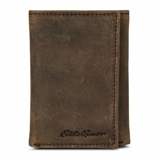 Eddie Bauer Leather Trifold Wallet with Embossed Sasquatch