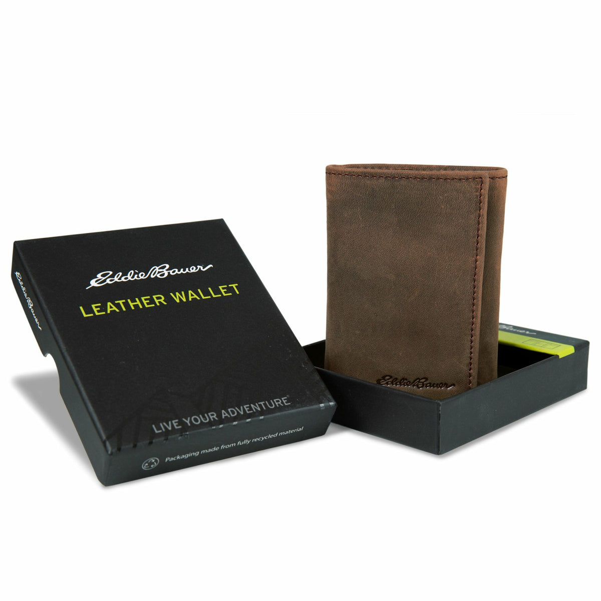 Eddie Bauer Leather Trifold Wallet with Embossed Sasquatch