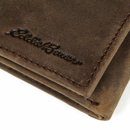 Eddie Bauer Leather Trifold Wallet with Embossed Sasquatch