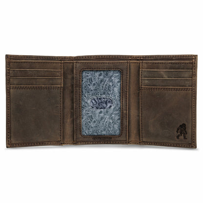 Eddie Bauer Leather Trifold Wallet with Embossed Sasquatch