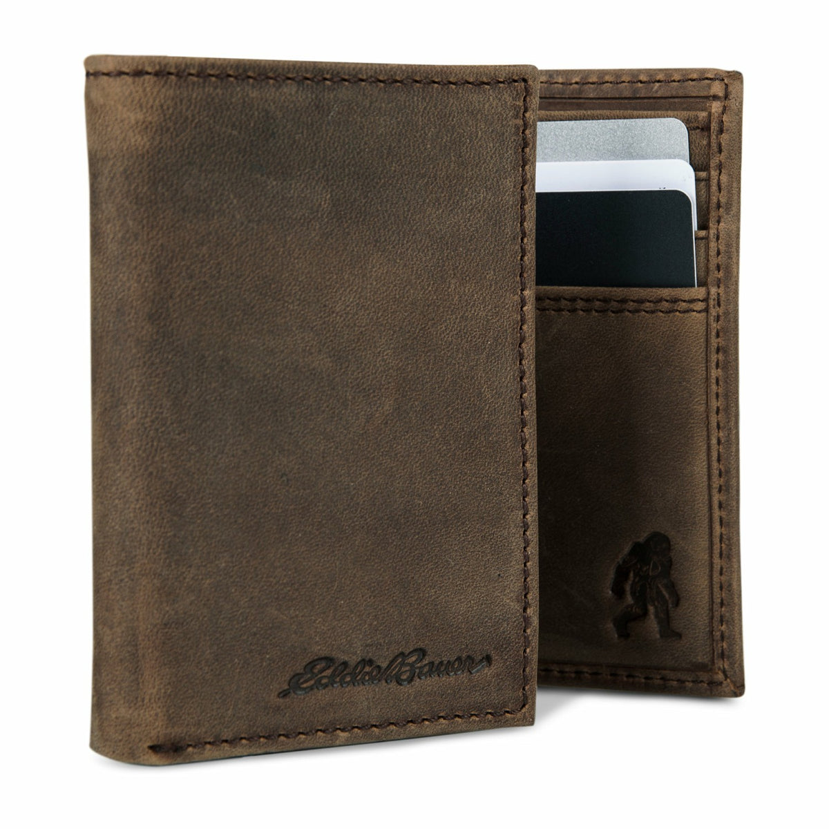 Eddie Bauer Leather Trifold Wallet with Embossed Sasquatch