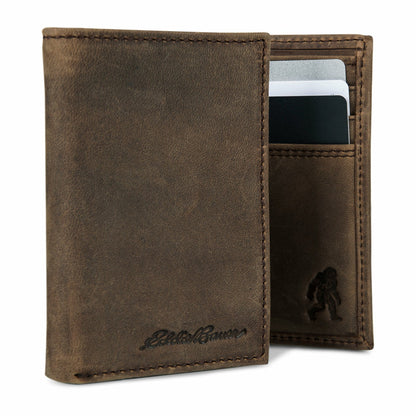 Eddie Bauer Leather Trifold Wallet with Embossed Sasquatch
