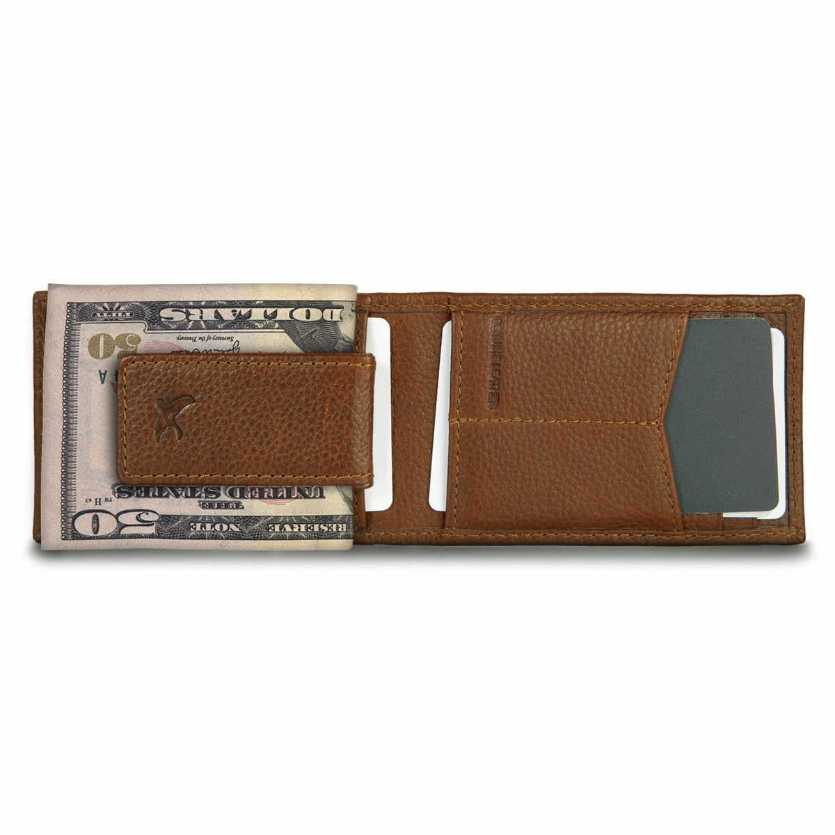 Eddie Bauer EB Signature Logo Leather Bifold with Money Clip Wallet