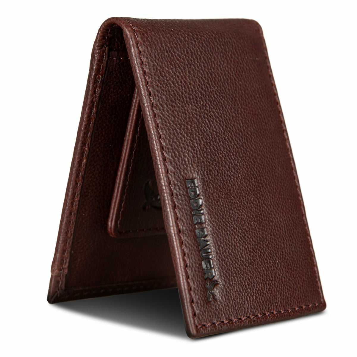 Eddie Bauer EB Signature Logo Leather Bifold with Money Clip Wallet