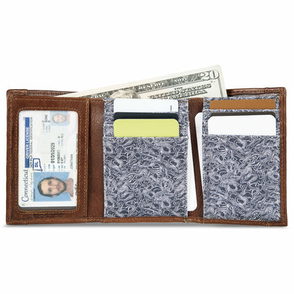 Eddie Bauer Pioneer Leather and Printed Cotton Canvas Trifold Wallet