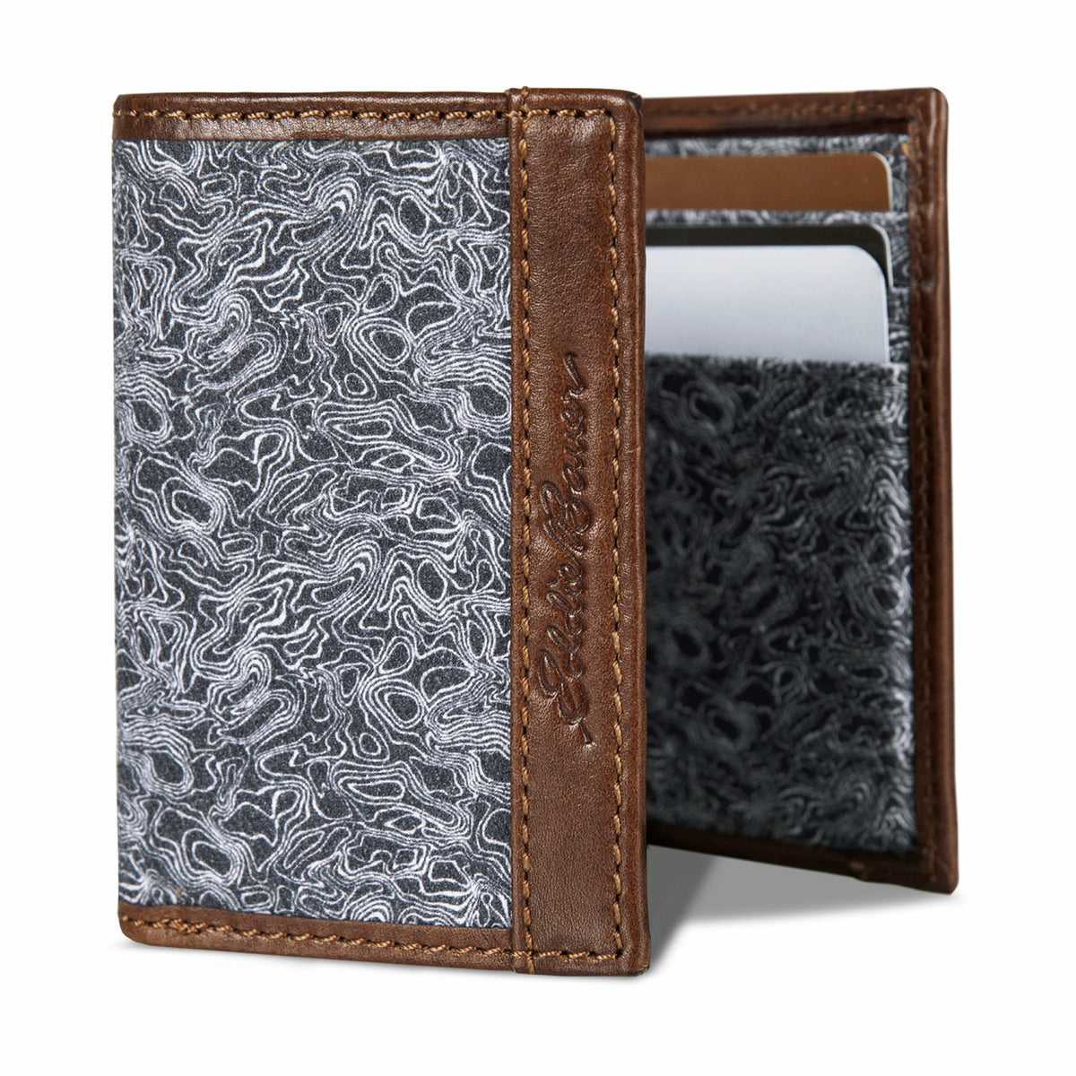 Eddie Bauer Pioneer Leather and Printed Cotton Canvas Trifold Wallet