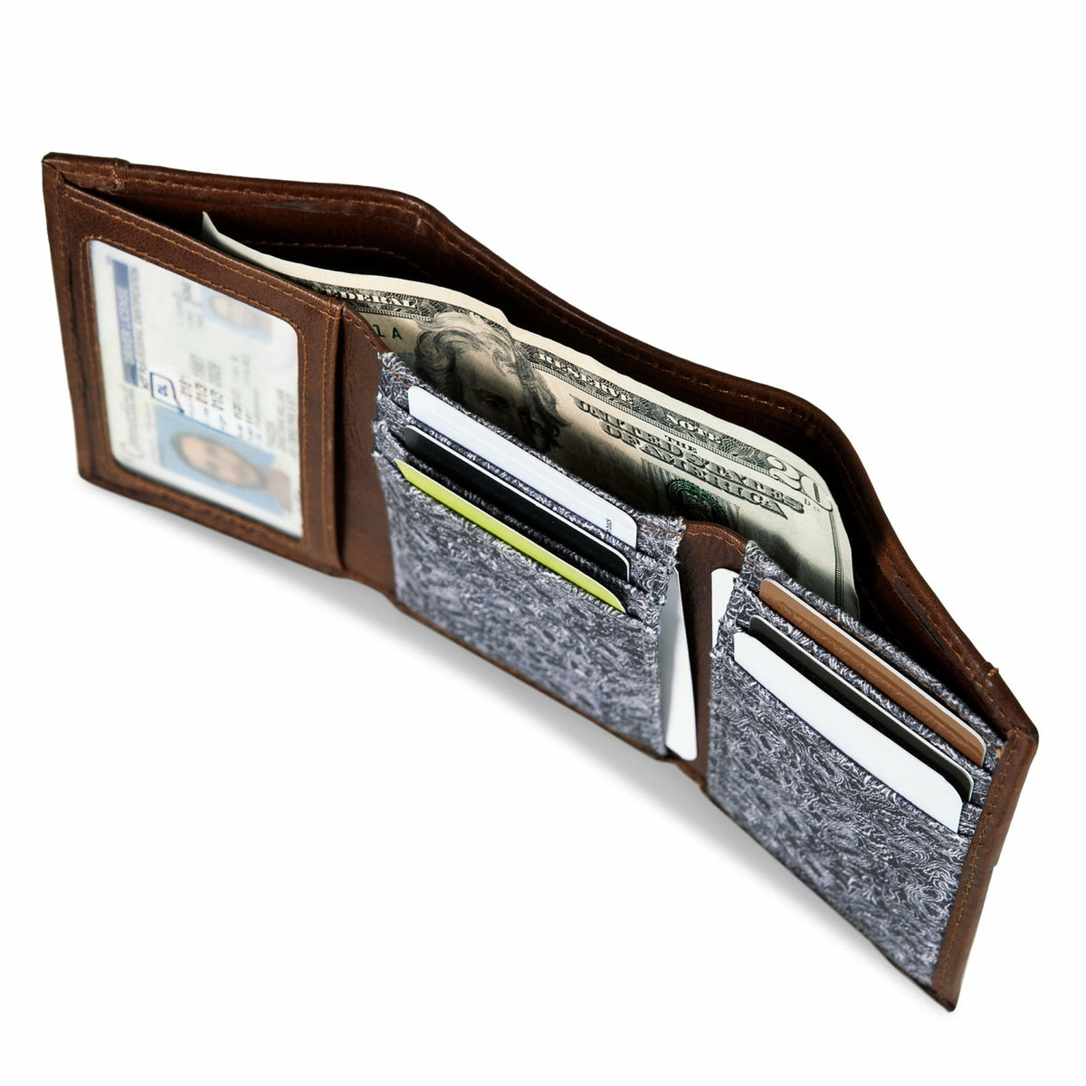 Eddie Bauer Pioneer Leather and Printed Cotton Canvas Trifold Wallet