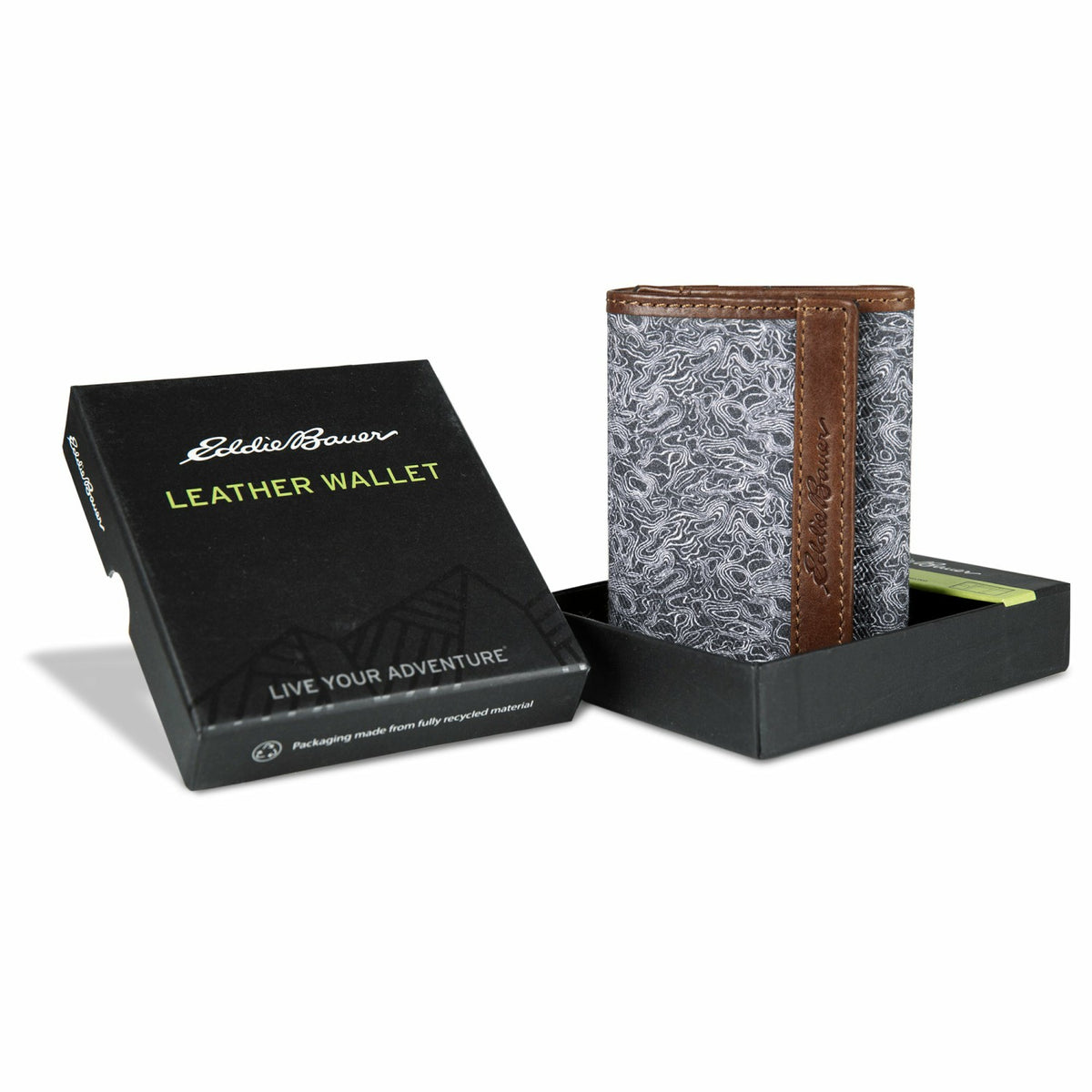 Eddie Bauer Pioneer Leather and Printed Cotton Canvas Trifold Wallet