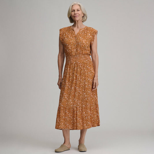Eddie Bauer Women's Flutter Sleeve Smocked Waist Midi Dress