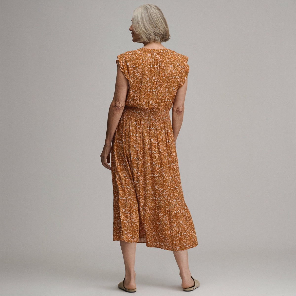 Eddie Bauer Women's Flutter Sleeve Smocked Waist Midi Dress