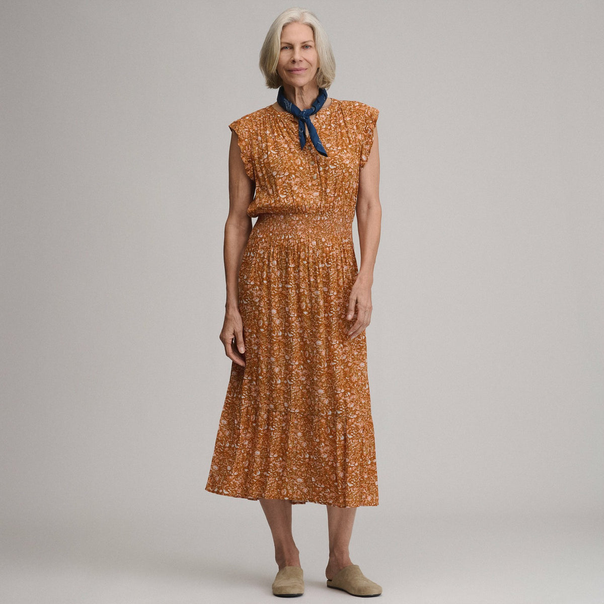 Eddie Bauer Women's Flutter Sleeve Smocked Waist Midi Dress