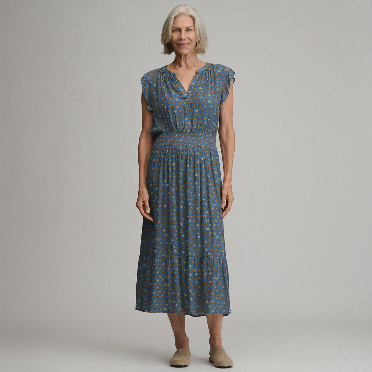 Eddie Bauer Women's Flutter Sleeve Smocked Waist Midi Dress