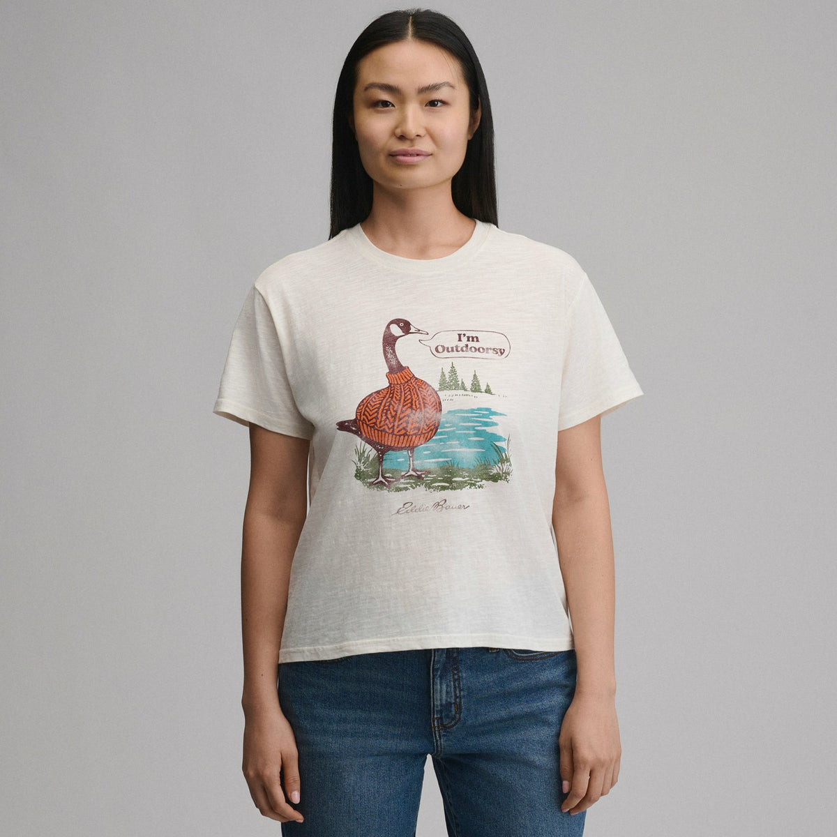 Eddie Bauer Women's Short-Sleeve Relaxed Boyfriend Graphic T-Shirt - Goose