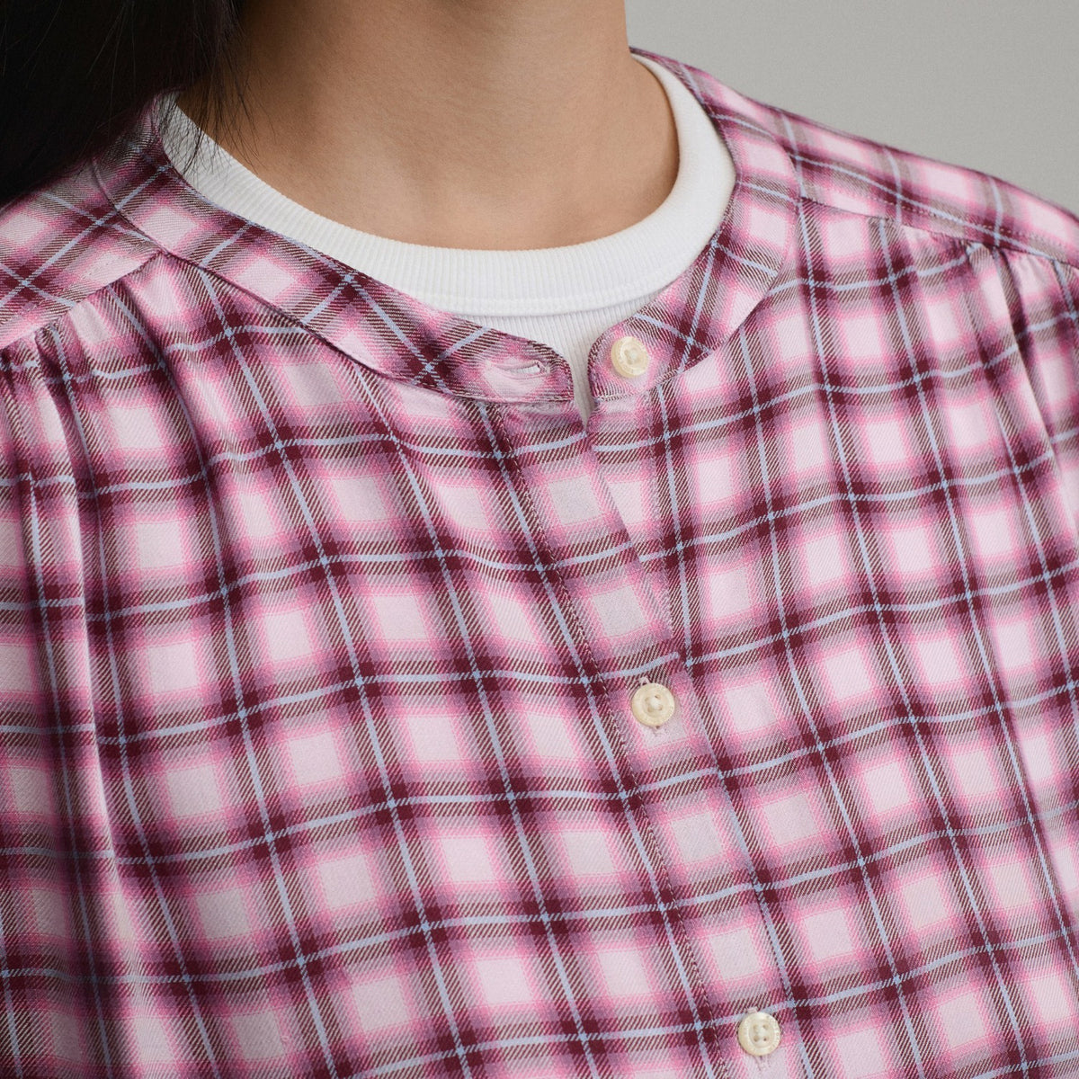 Eddie Bauer Women's Long-Sleeve Collarless Drapey Plaid Button-Down Shirt