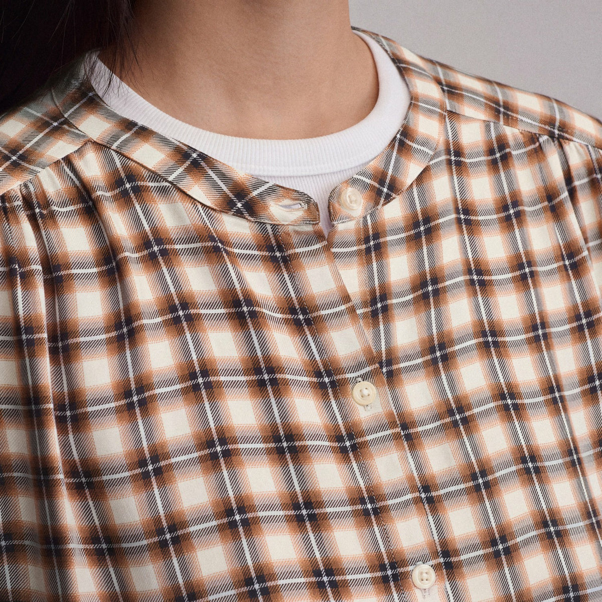 Eddie Bauer Women's Long-Sleeve Collarless Drapey Plaid Button-Down Shirt