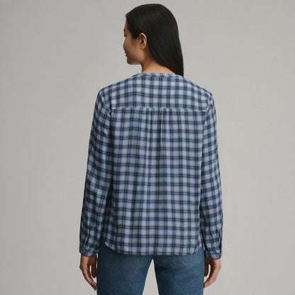 Eddie Bauer Women's Long-Sleeve Collarless Drapey Plaid Button-Down Shirt