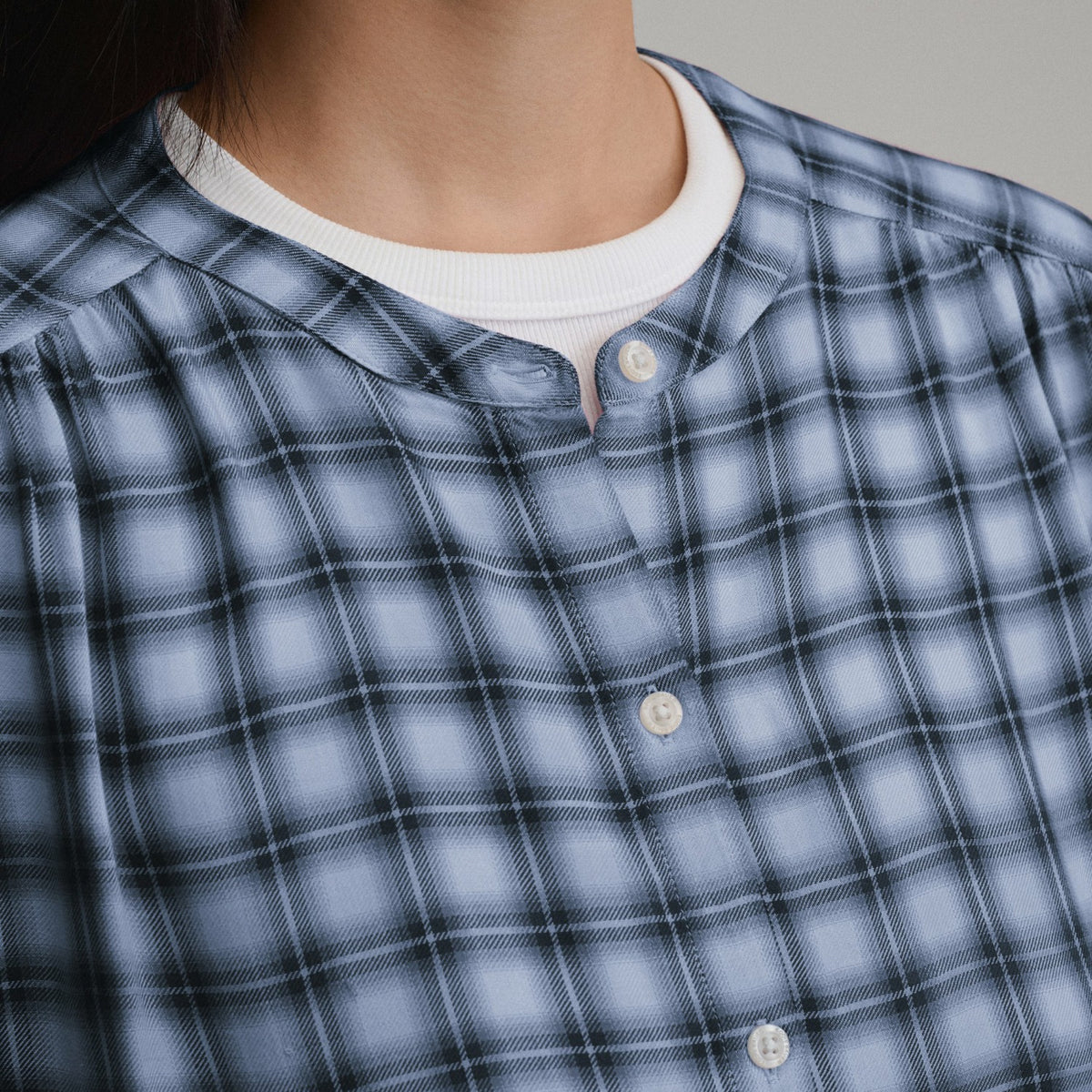 Eddie Bauer Women's Long-Sleeve Collarless Drapey Plaid Button-Down Shirt